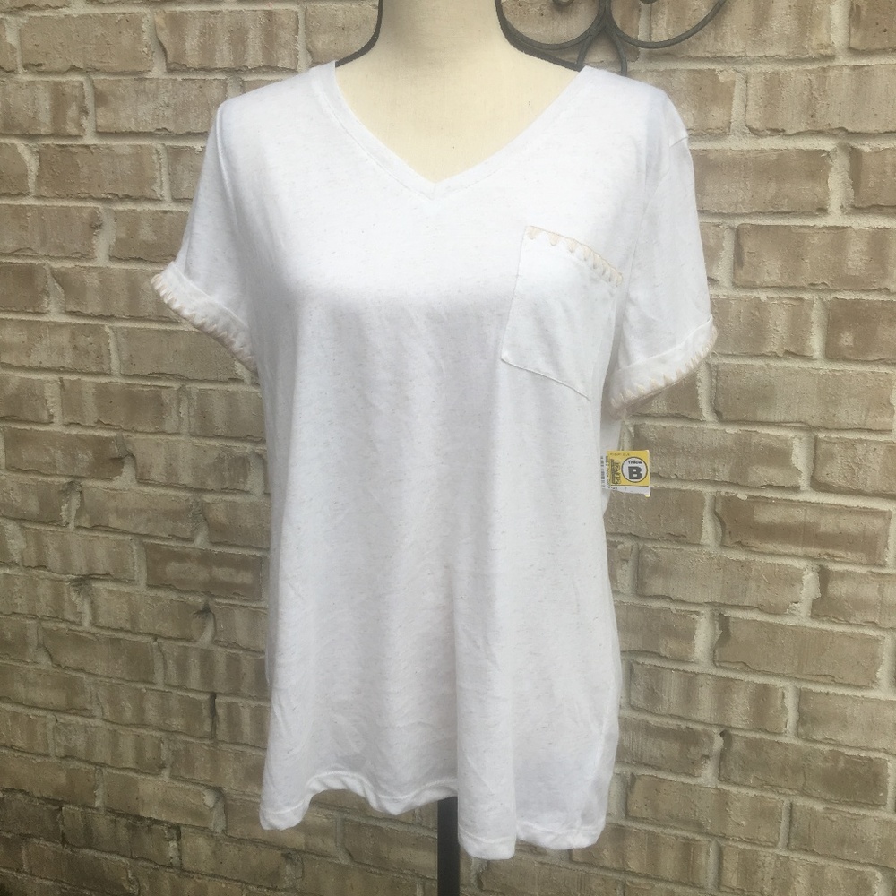 Style & Co Cream Marled V-Neck Tee L NWT